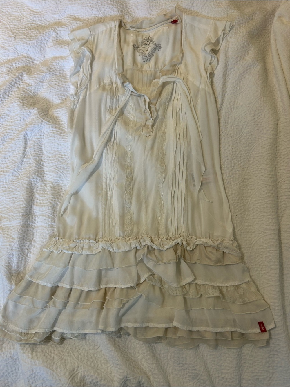 Vintage EDC Cream Ruffle Mini Babydoll Dress
